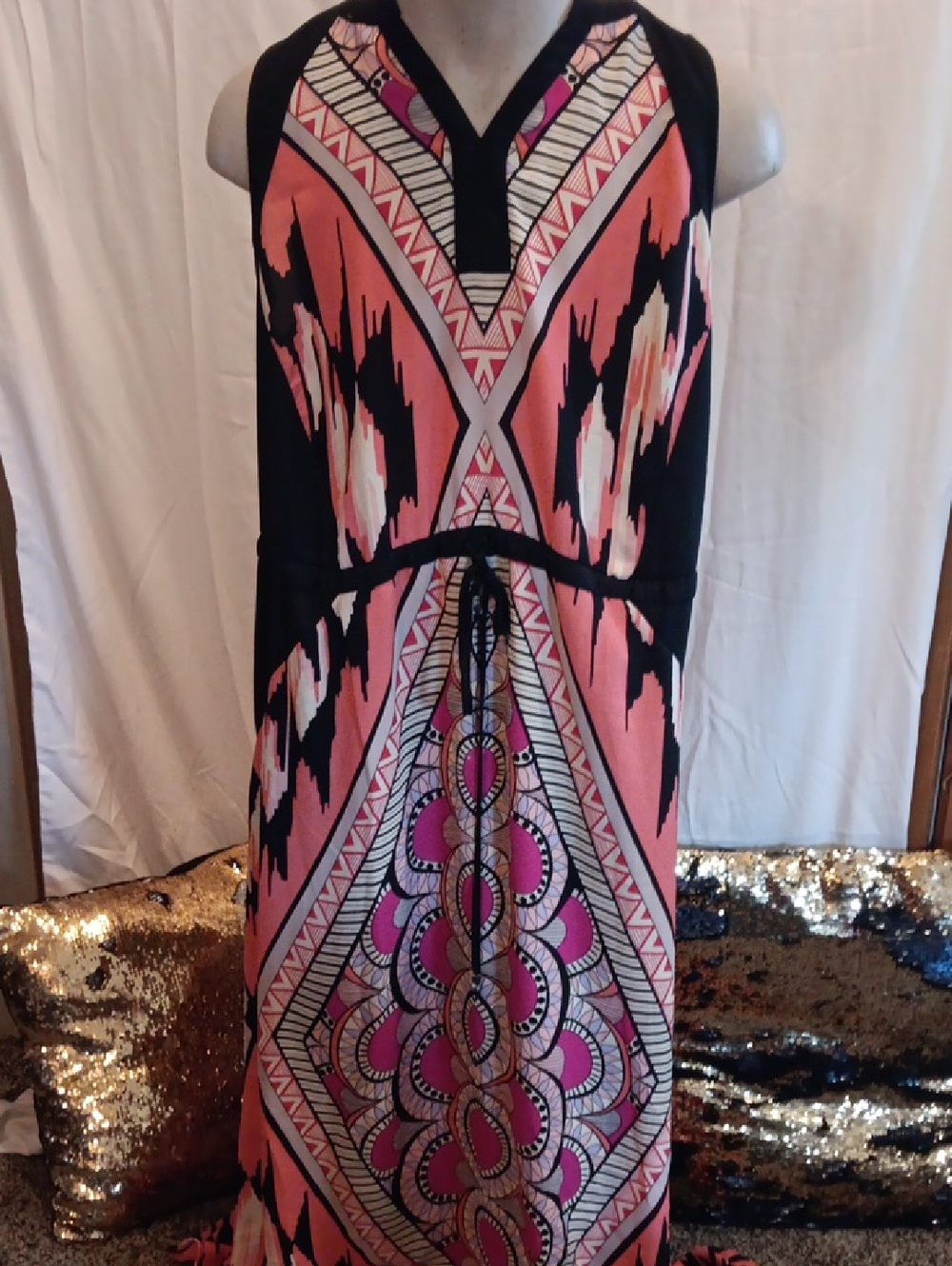 Pure Energy Pink and Black Printed Maxi Dress
